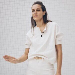 Madewell Raw-Edge Henley Tee in Cream